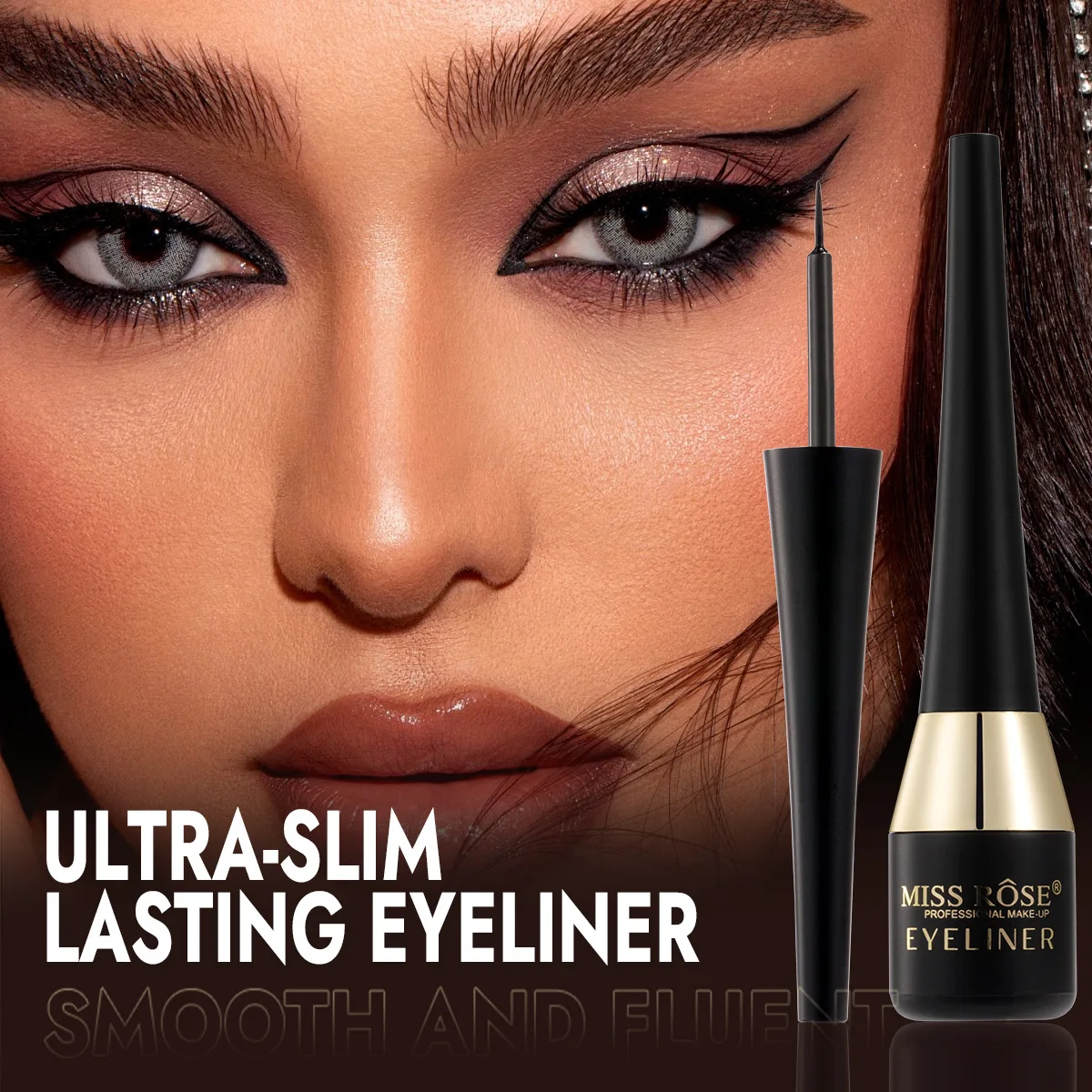 MISS ROSE Black Liquid Eyeliner, Waterproof Ultra Fine Rich Color, Smudge-proof Single Color Eye liner Pen Makeup Cosmetics