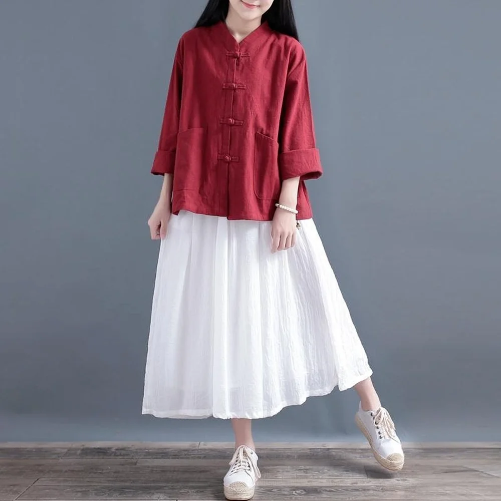 Primavera outono retro algodão linho estilo chinês jaquetas para as mulheres fino casaco de manga longa roupas femininas chinesas velha senhora cardigan