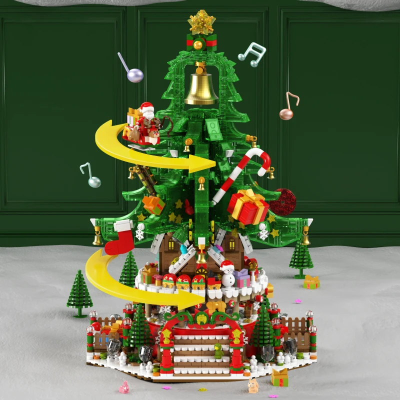 SEMBO BLOCK New Christmas Tree Building Block Street Scene Children's Assembly Toy Model Ornament Holiday Gift Collection