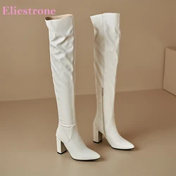 Winter Elegant Black White Women Over the Knee High Boots Pointed Toe High Heels Lady Shoes Plus Small Big Size 32 43 46