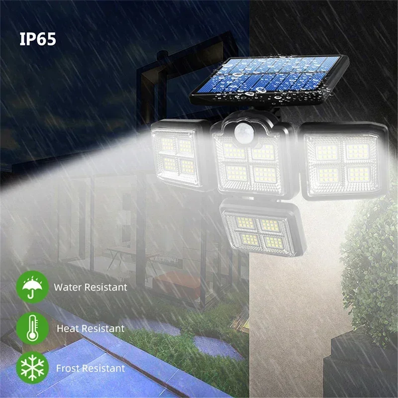 138/198/333 LED Solar Lights Outdoor Motion Sensor Human Induction Adjustable Head IP65 Waterproof Solar Power Wall Lamp