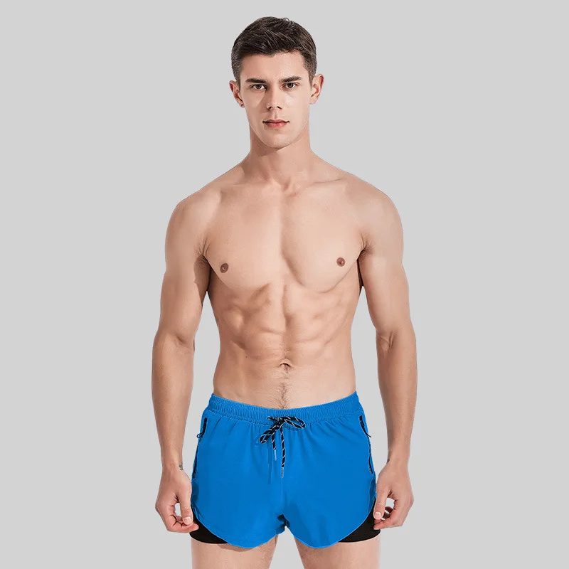 Men Teens Swimsuit Solid Print Swimwear Quick Dry Swimming Shorts Hot Spring Beach Surf Board Boxer Seaside Pants Swim Trunk