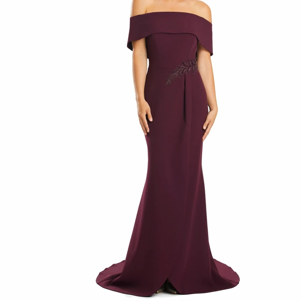 

CustomizedAppliques Strapless Off the Shoulder Backless Floor Length Jersey Buttons Sweep Train Zipper Back Elegant Luxury Eveni