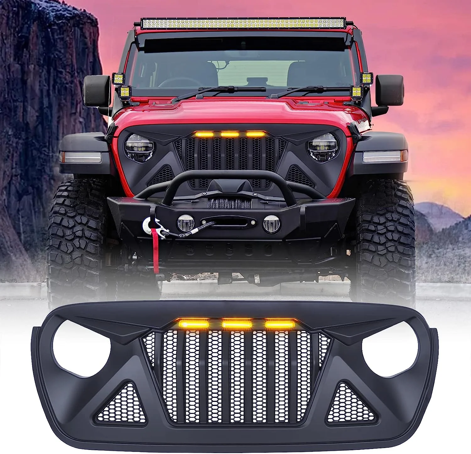 Front Grille Replacement for 2018-2021 Jeep Wrangler JL JLU Unlimited Rubicon Sahara Sport&Gladiator JT