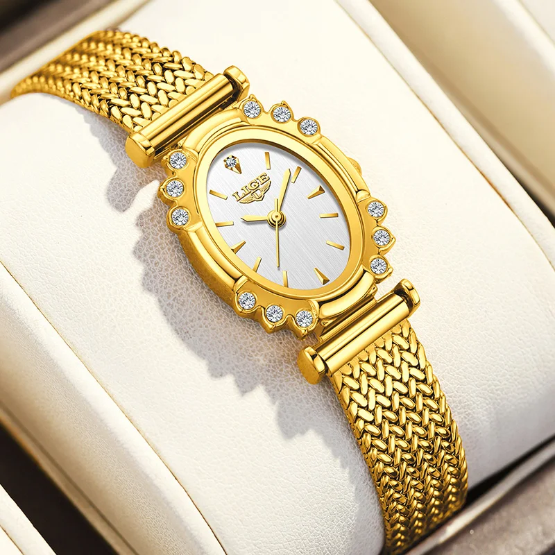 LIGE Fashion Ultra Thin Mesh Waterproof Watches For Women Elegant Women's Bracelet Watch Top Brand Luxury Quartz Ladies Watch