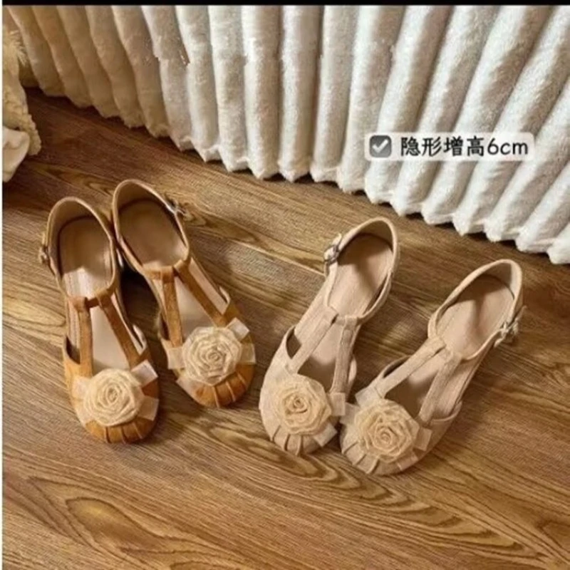 

Coarse Heel, Strap with Head Buckle, Flower Pattern, Fashionable, Versatile, Comfortable, Anti-slip, Breathable Women's Sandals