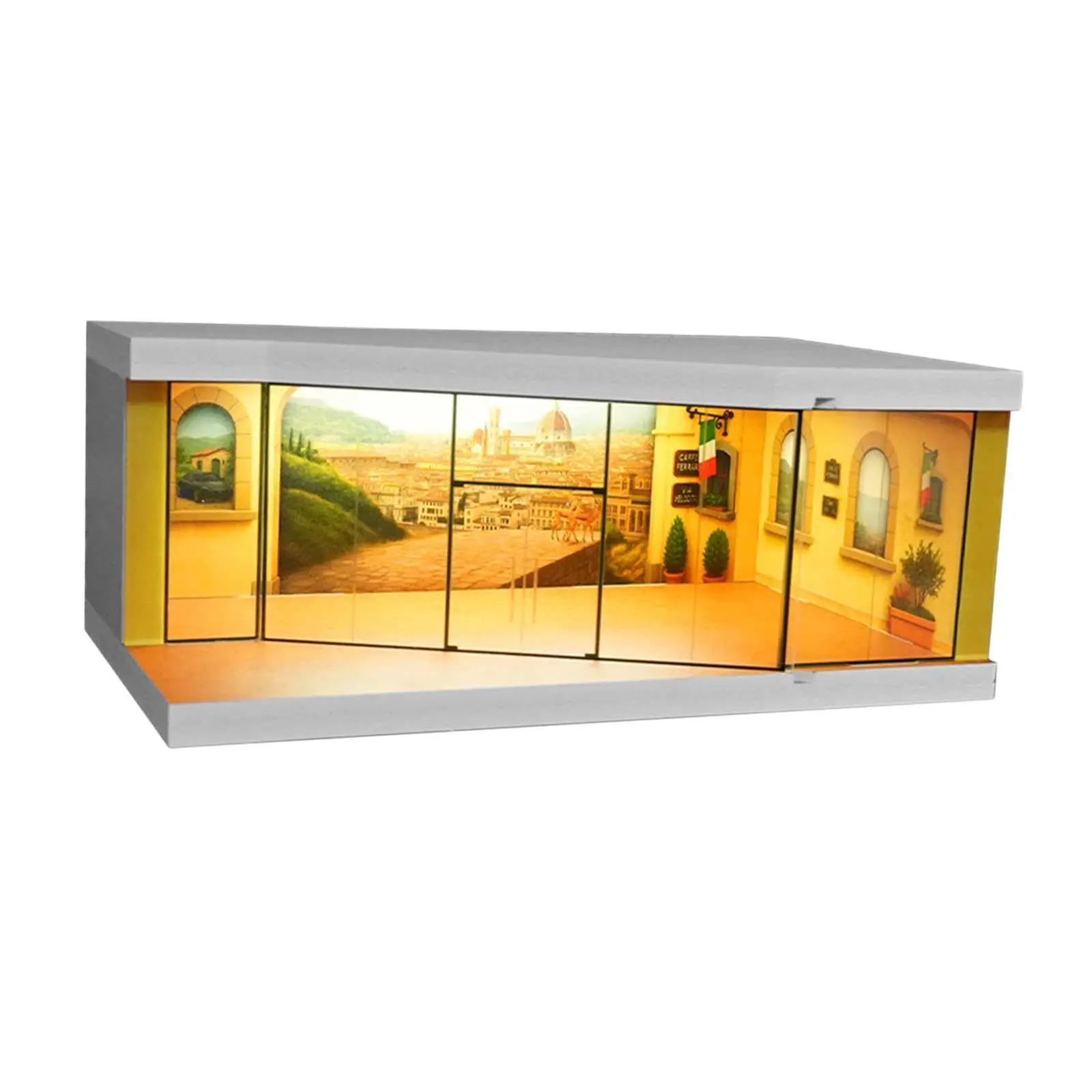 

1/64 Model Car Display Case City Street Diorama with LED Light Micro Landscape
