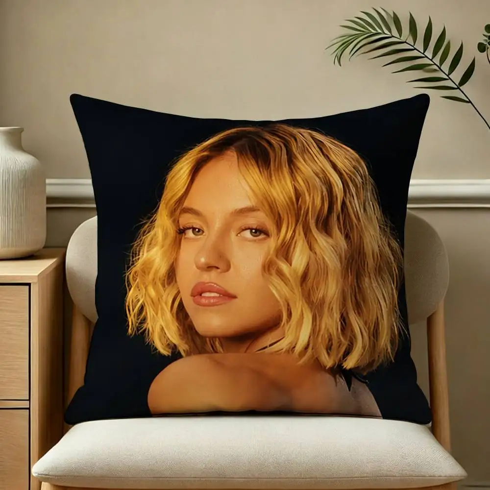 Famous Actress Sydney S-Sweeney-Y  Square Double-Sided printed Pillow Case Bedroom Bedside Pillow Sofa Cushion Cover