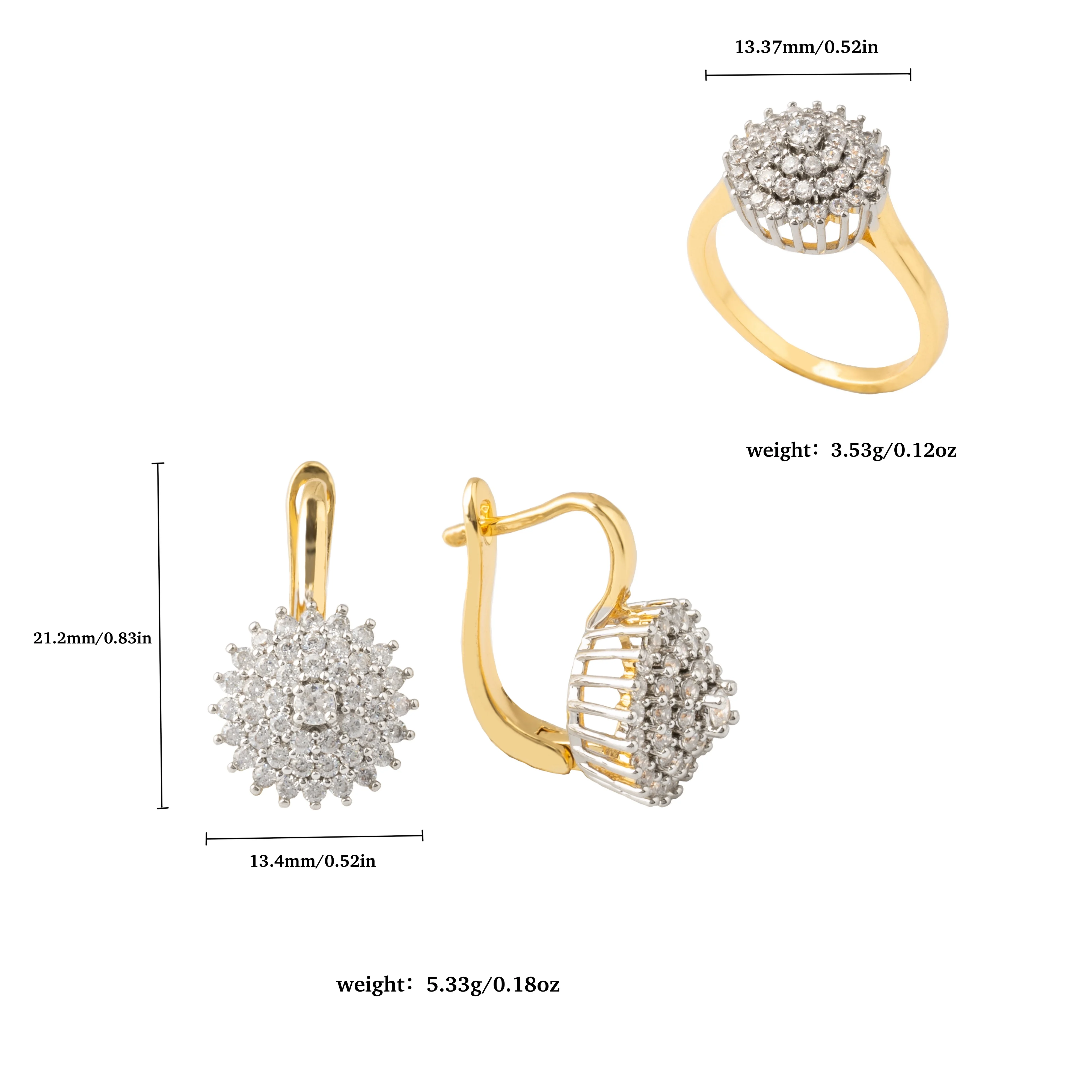 New Design Fashion Jewelry Small Sunflower Model Sets Women‘s Earrings Ring Copper 2Color 14K Gold Luxury Exquisite Accessorices