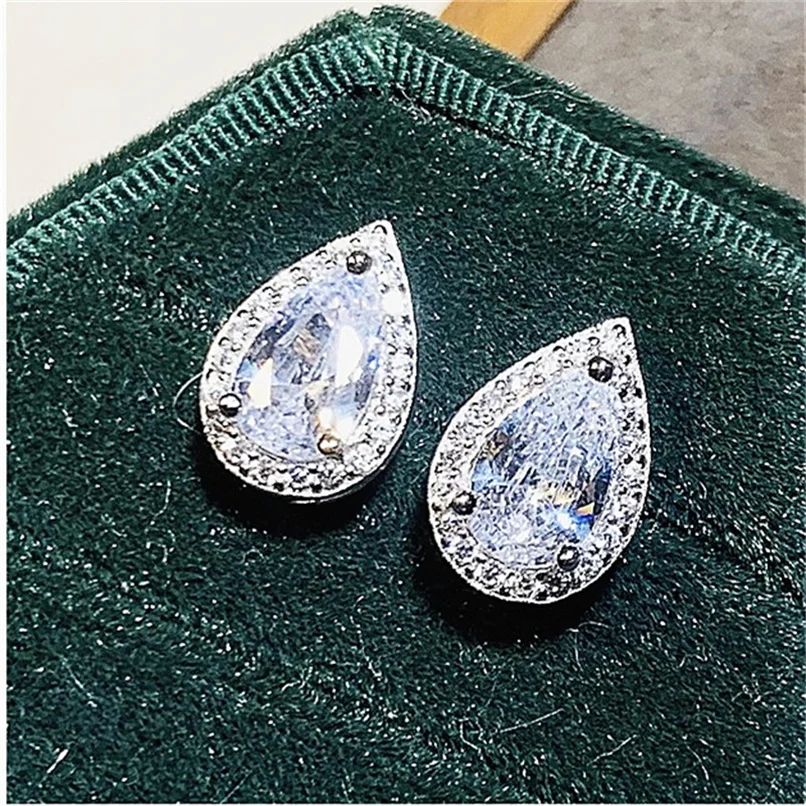 CC Stud Earrings For Women Girl White Zirconia Diamand Wedding Jewelry Brincos 925 Silver Needle Fashion Accessories E051