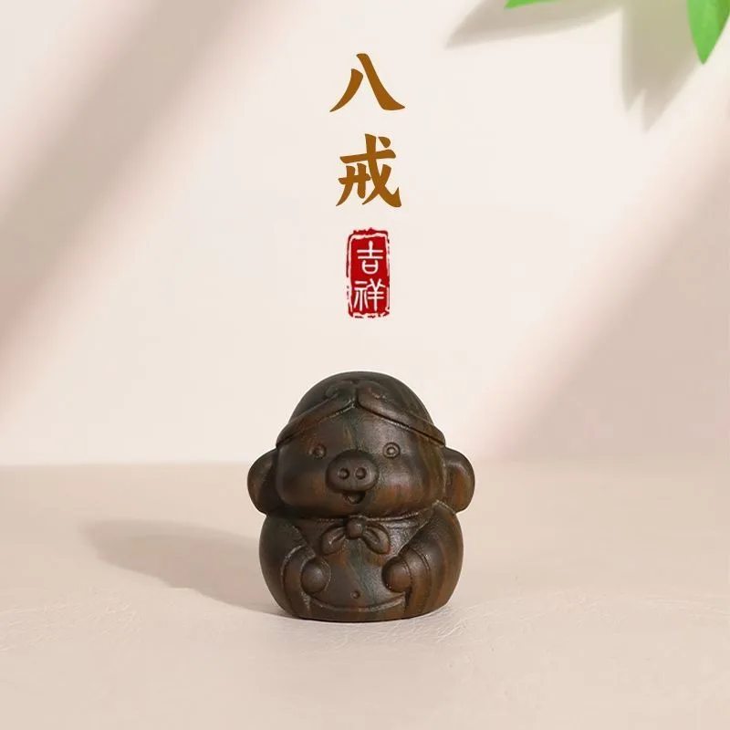 Cartoon Journey to the West Wukong Tang Monk Pigsy Sand Handpiece Wood Carving Art Craft Desk Ornament Collectible Gift for Men
