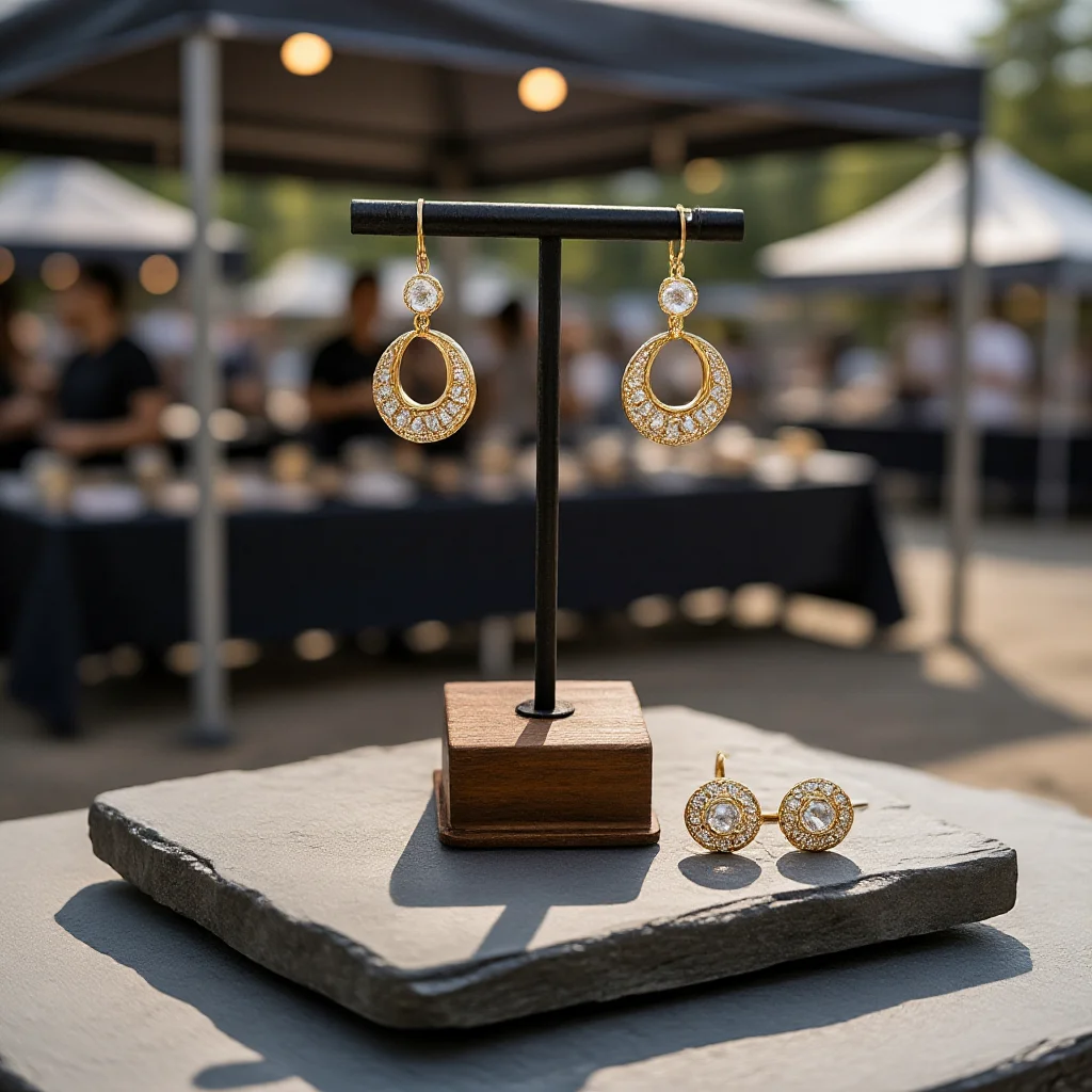 Estante de presentación de joyería multiuso, soporte de metal dorado/negro con base de nogal para pendientes/collares, amado por propietarios de boutique
