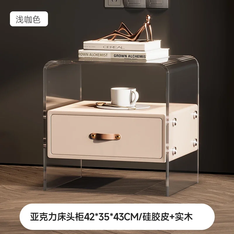 A  Acrylic bedside table Solid wood storage Modern simple multi-functional cream wind edge cabinet
