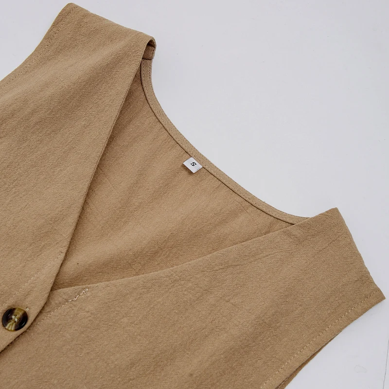 2026 New 100% Cotton Women Suits 2 Pieces Sets V Neck Sleeveless Buttons Vest Blazer+High Waist Shorts Lady Office Tracksuit
