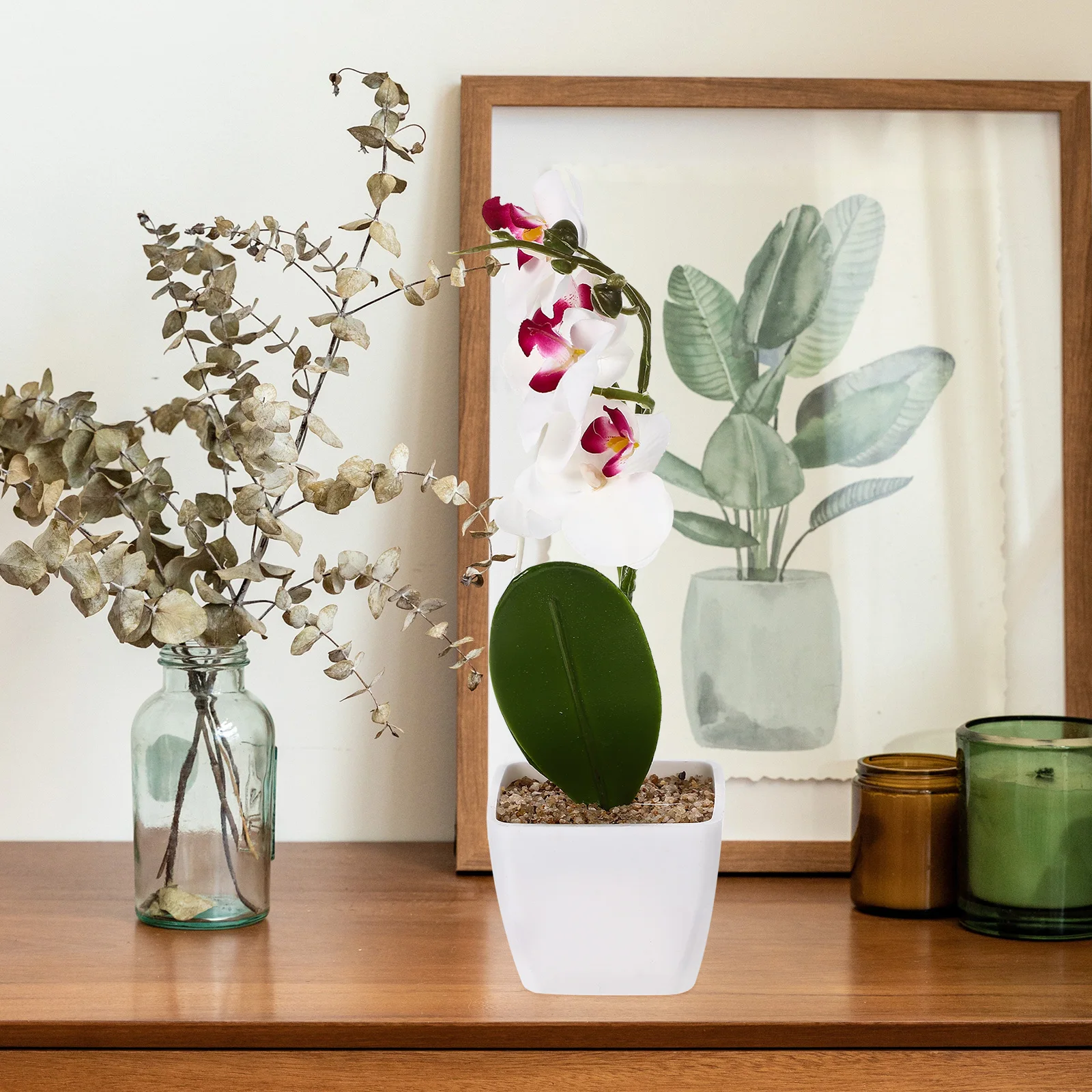 

Fake Flowers Simulated Phalaenopsis Bonsai Artificial for Table Decoration White Potted Orchid Dining Room
