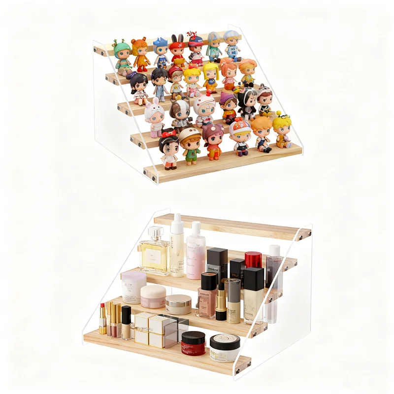 2-7-lagiger Ausstellungsständer aus Holz und Acryl für Parfüm, Minifigur, Spielzeug, Aufbewahrungsregal, Kosmetik-Desktop-Organizer, Cupcake-Ständer