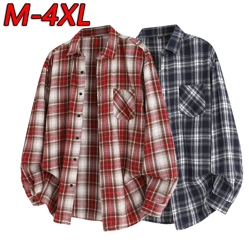 Men's Hong Kong Style Striped Plaid Shirt  Spring Autumn Japanese Fashion Long Sleeve Shirt Jacket for Men