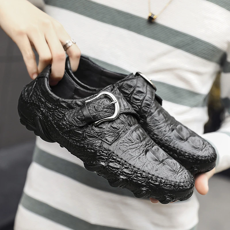 

Genuine Leather Men's Shoes Luxury Crocodile Pattern Business Casual Shoes Slip On Driving Men Loafers Mocassins Plus Size 47