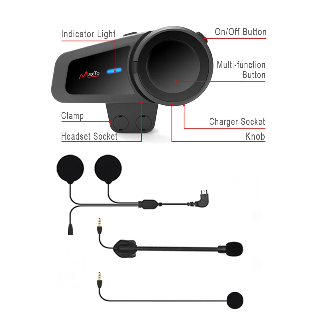 Maxto M2 Motorcycle Helmet Casco Group Intercom 1000M Headset Bluetooth 5.0 FM MP3 Compatible with Any Headphone Earphone