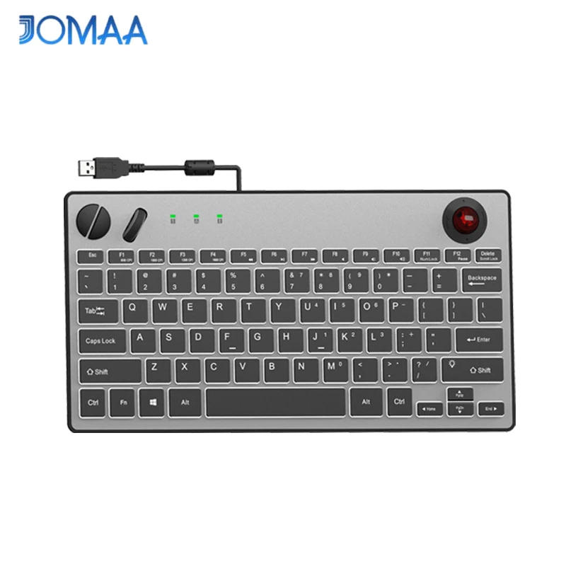 JOMAA Wired Backlit Trackball Keyboard USB Plug&Play Keyboard with Mouse Wheel & Left/Right Buttons, Compatible with Windows Mac
