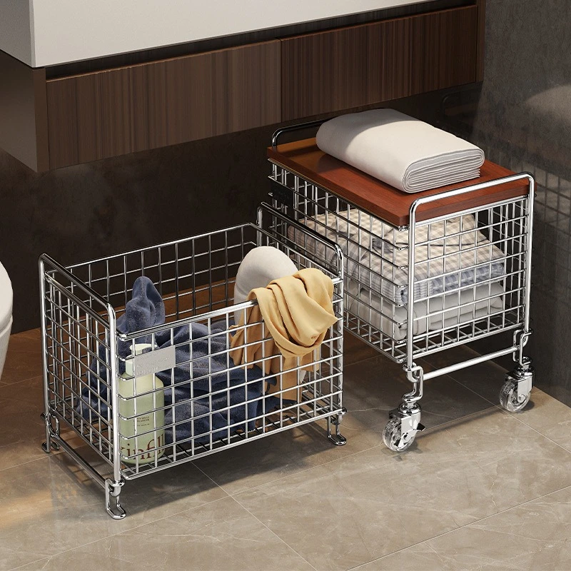 Household dirty laundry basket, vintage style clothing storage basket, bathroom laundry basket, bathroom movable trolley storage