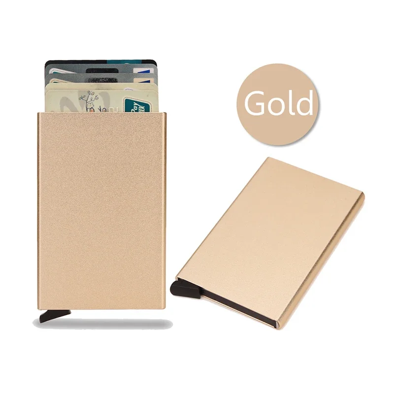 Vystitis kaarthouder Slanke Rfid Business Credit Bankkaarthouder Portemonnee Automatische pop-up metalen behuizing Minimalistische portefeuilles voor heren Dames