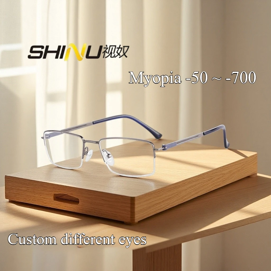 

Men's glasses half frame myopia prescription glasses with lenses blue light blocking computer glasses standard diopter no CYL