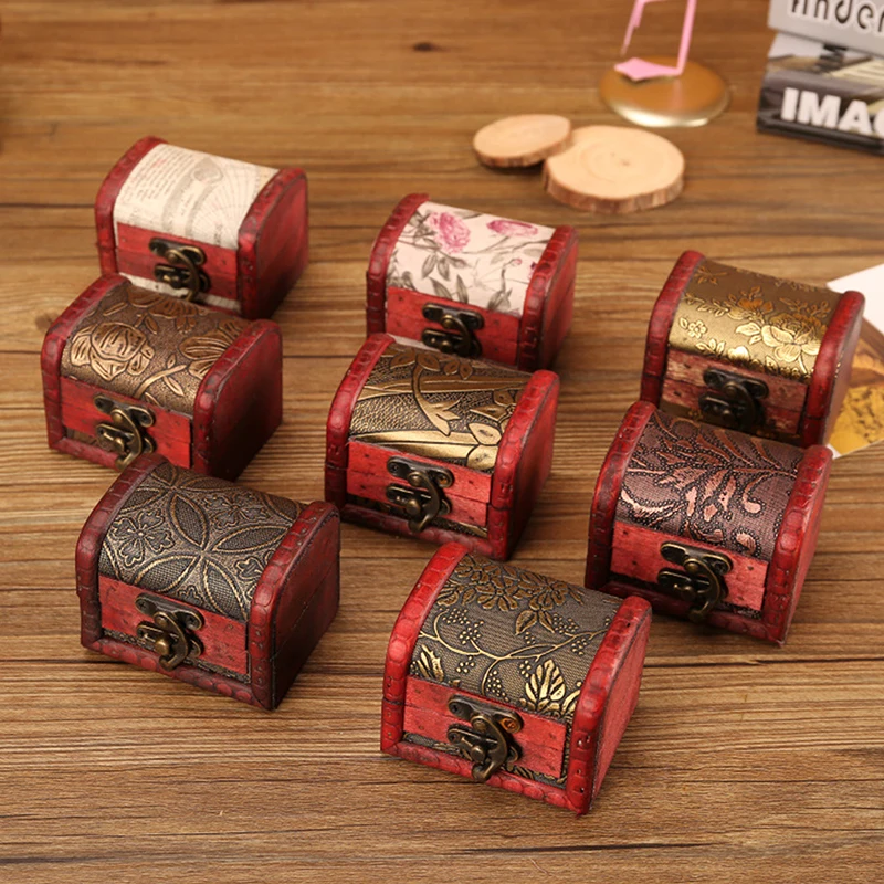 Chinese Style Vintage Wooden Jewelry Box With Lock Trinket Packing Box For Ring Brooch Bracelets Earrings Ear Studs Storage Box