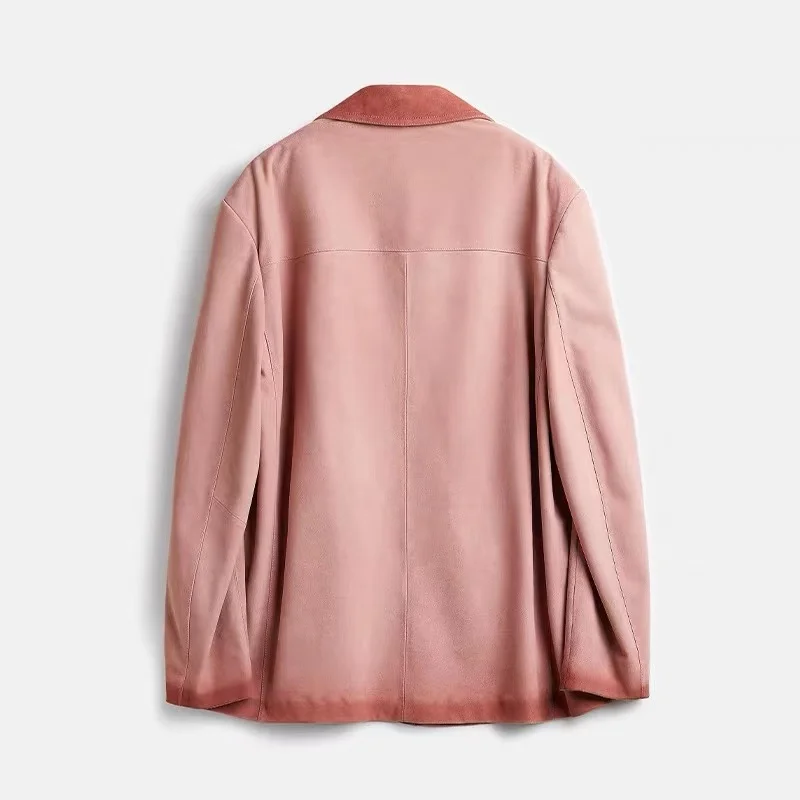 Chaqueta de ante de moda Vintage para mujer, abrigo de traje de silueta de vestir, Marrón degradado, Sakura, rosa, Otoño, 2024