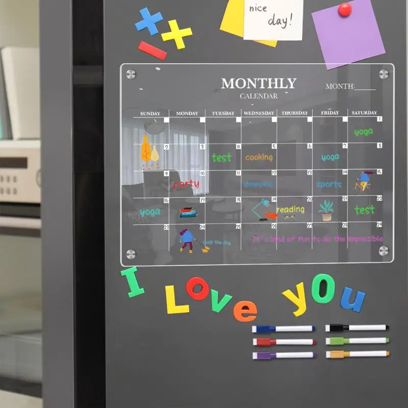 Clear Dry Erase Board Acrylic Magnetic Erase Calendar Whiteboard Fridge Magnet Planner Board Reusable Memo Bulletin Whiteboard