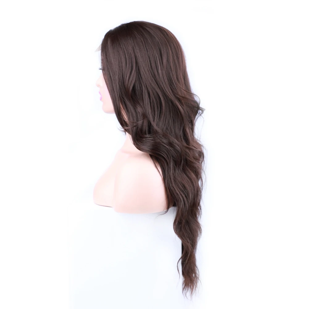 باروكات صناعية طويلة مموجة للنساء 26 بوصة باروكات صناعية مموجة لون بني شعر صناعي الجزء الأوسط شعر مستعار مقاوم للحرارة