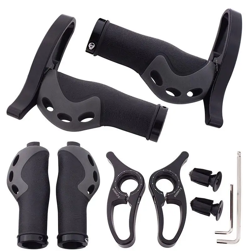 

Mountain Bike Handlebar Grips with Horn Bar Ends Lock-On Aluminum Alloy Ergonomic Rubber MTB Bicycle Grips Cycling Accessories
