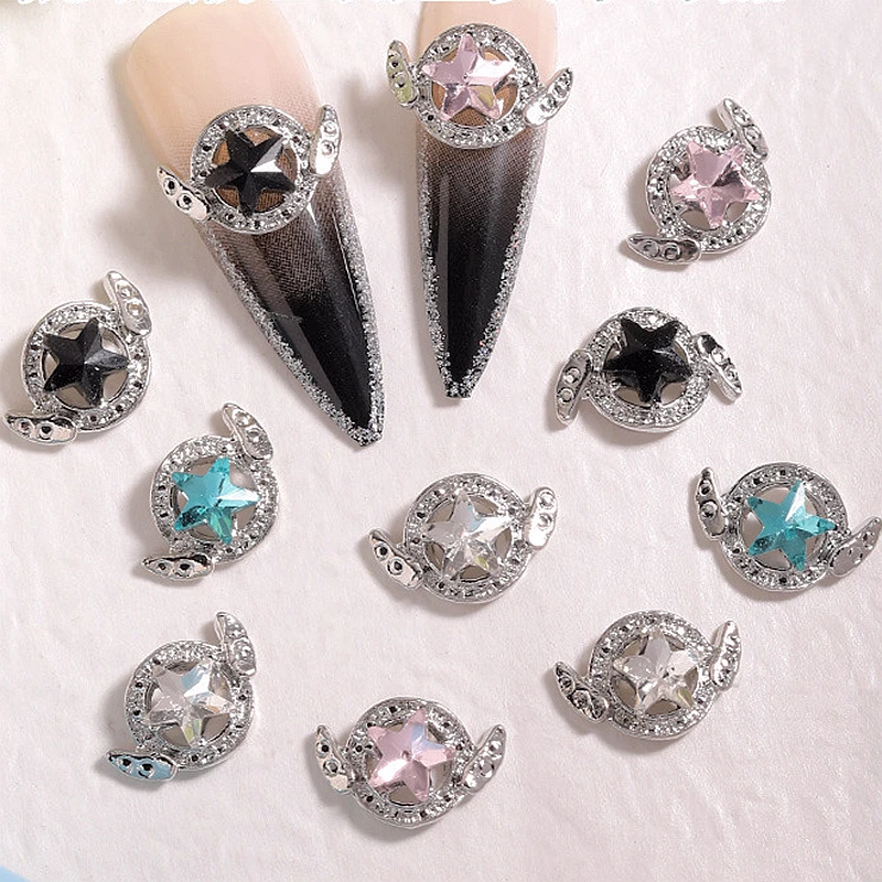 

10PCS 3D Luxury Alloy Wing Nail Art Stars Rhinestone Charms Jewelry Accessories For Manicure Decor Nails Decorations Supplies