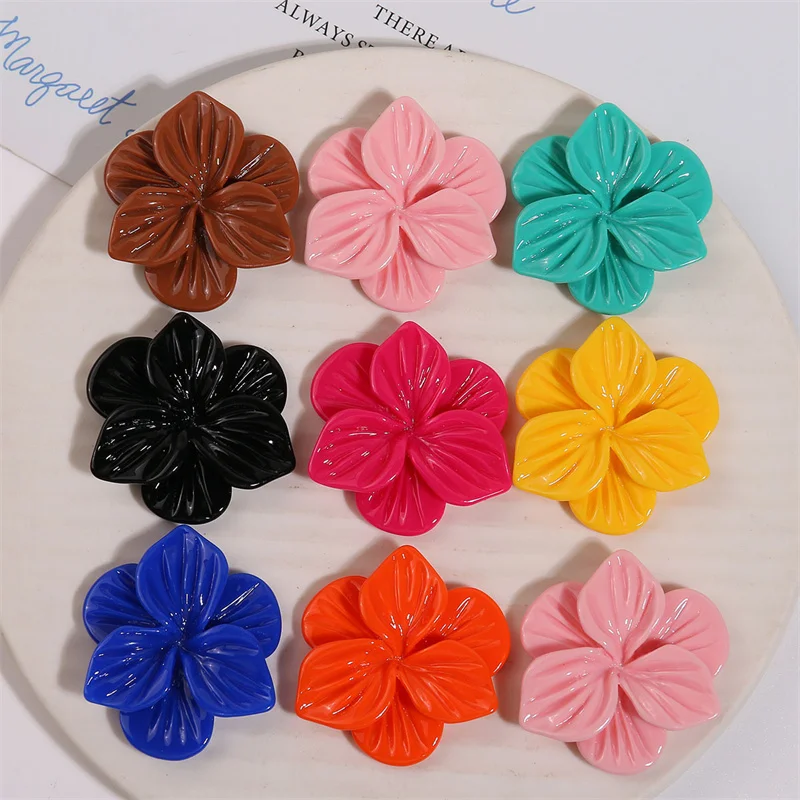 Free shipping 40pcs/lot color print cartoon flowers shape resin cabochon beads charms diy jewelry hair/phone shell accessory