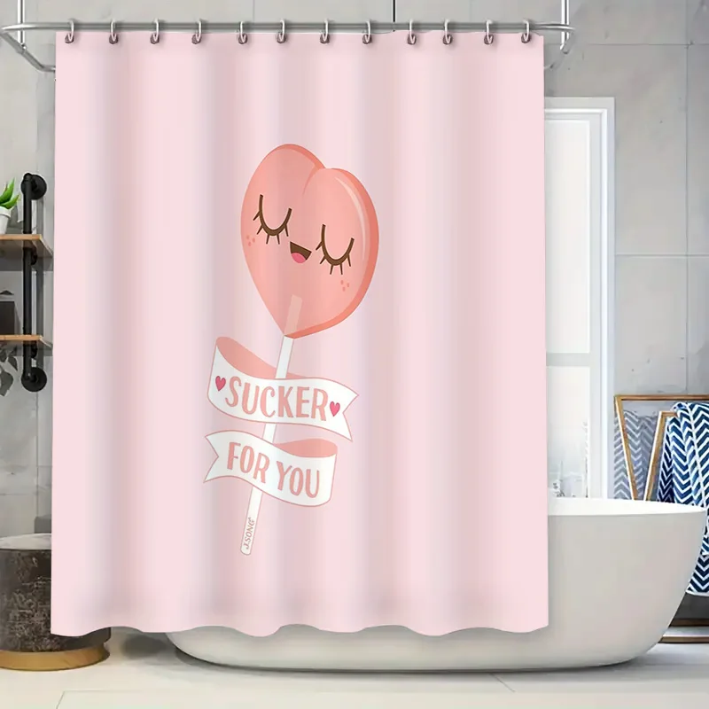 

Cute Candy Heart Shower Curtain Sweet Treats Pattern Bathroom Decor Washable Waterproof Liner Vintage Style Home Textile
