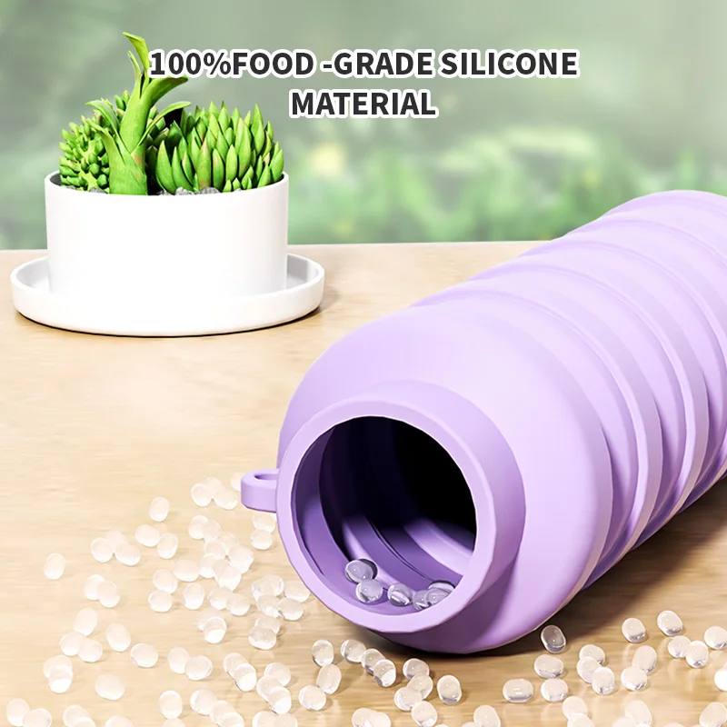 Silicone Collapsible Travel Cup, Silicone Folding Camping Cup with Lids Expandable Drinking Cup for Outdoor Hiking Travel