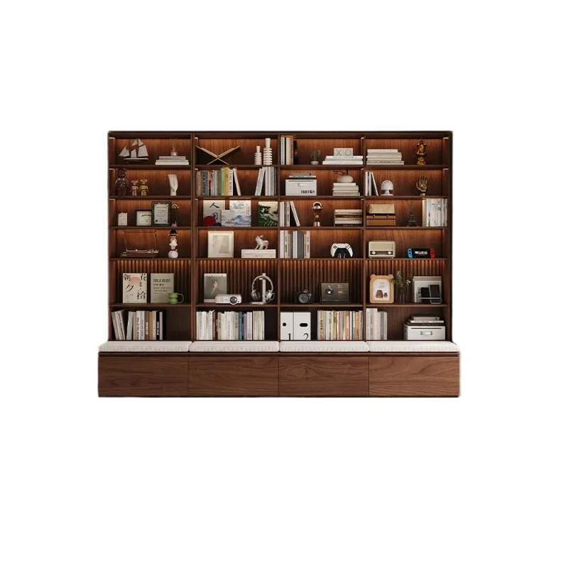Solid wood medieval style floor-to-ceiling card holder bookshelf, whole wall display cabinet, storage bookcase