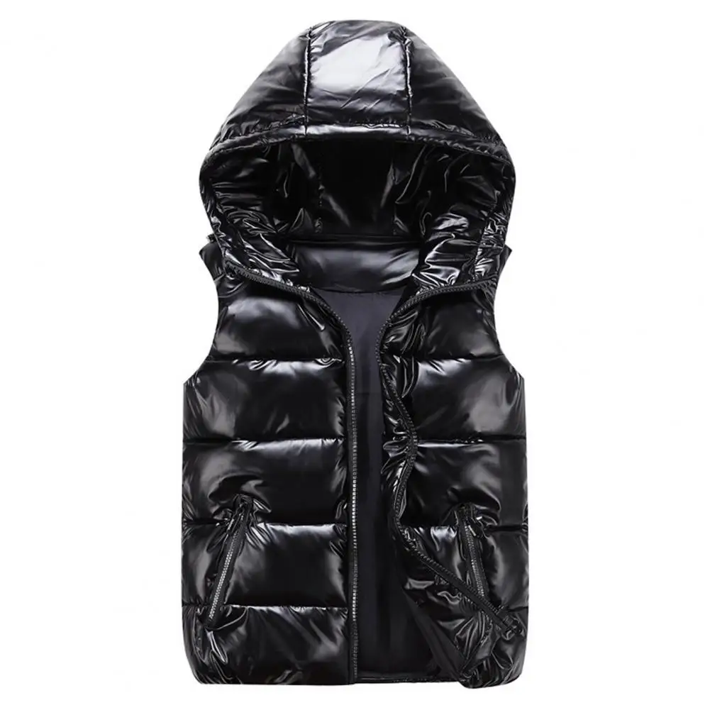 Man/woman/ child Vest Winter Hooded Glossy Cotton Vest Casual Waistcoat Men's Sleeveless Jacket Warm Overcoats Hat New