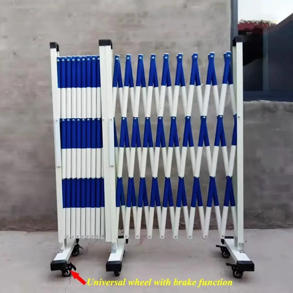 Metal Barricade with Casters, Mobile Safety Barrier Gate Retractable Traffic Fence Flexible Extensible Driveway Security Gate