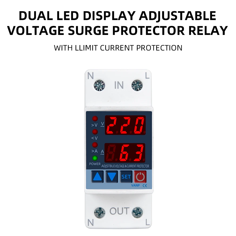 New Din Rail Volt Amp Protection 220V 230V 40/63A Adjustable Over Under Voltage Protective Device Protector Current Protect