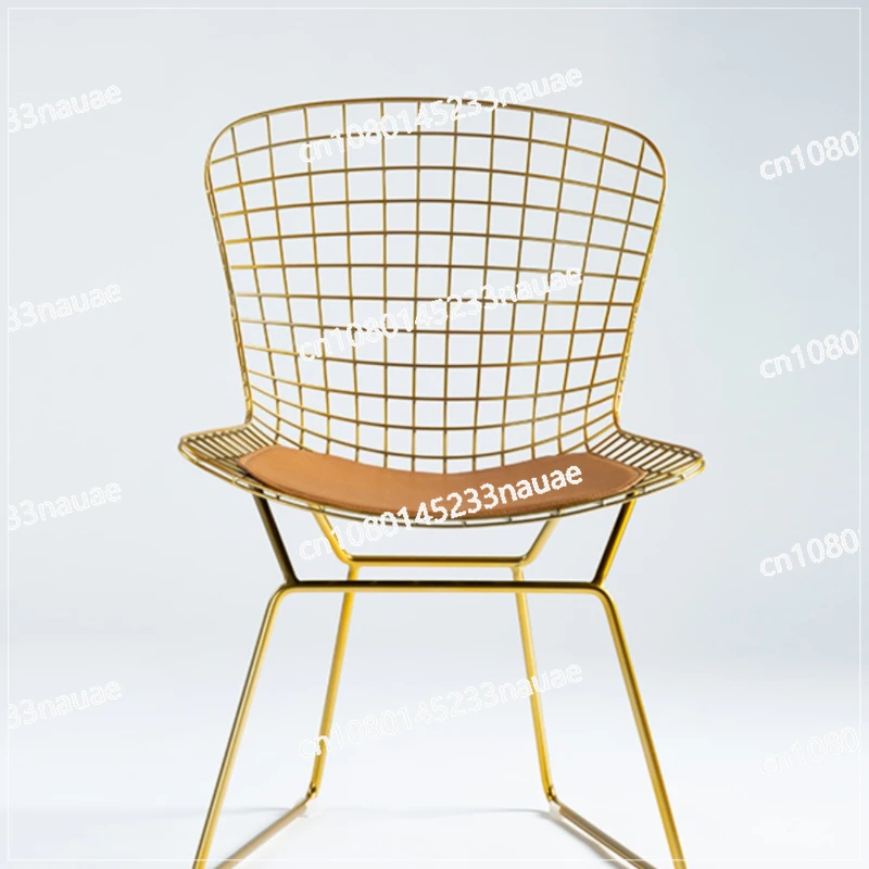 Golden Simple Wire Chair, Hollow Wrought Iron Dining Chair, Metal Nordic Lounge Chair, Designer Internet Celebrity Cafe Chair