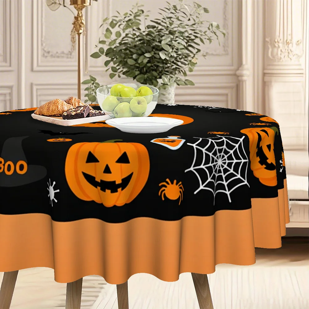 2D planar circular tablecloth - Halloween theme round tablecloth | Pumpkin bat patternzyc