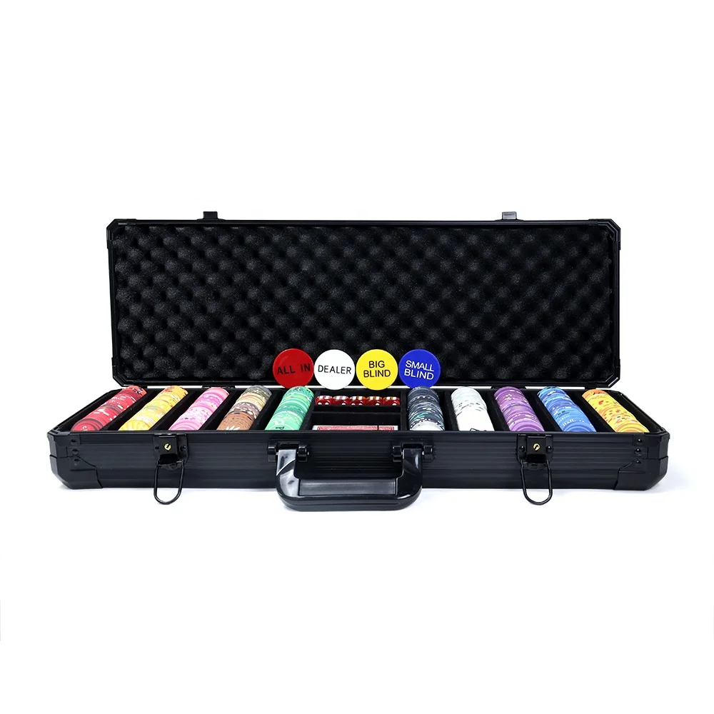 500Pcs Ceramic Poker Chips Set, Lockable Aluminum Case Casino Game Accessories