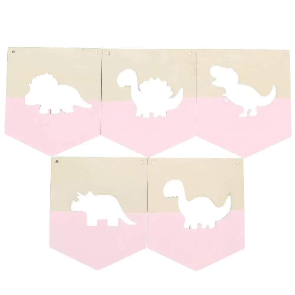 Bunting Banner Nordic Style DIY Dinosaur-shaped Hole Cute Decorative Wood Slices Holiday Party Banner Home Decoration 