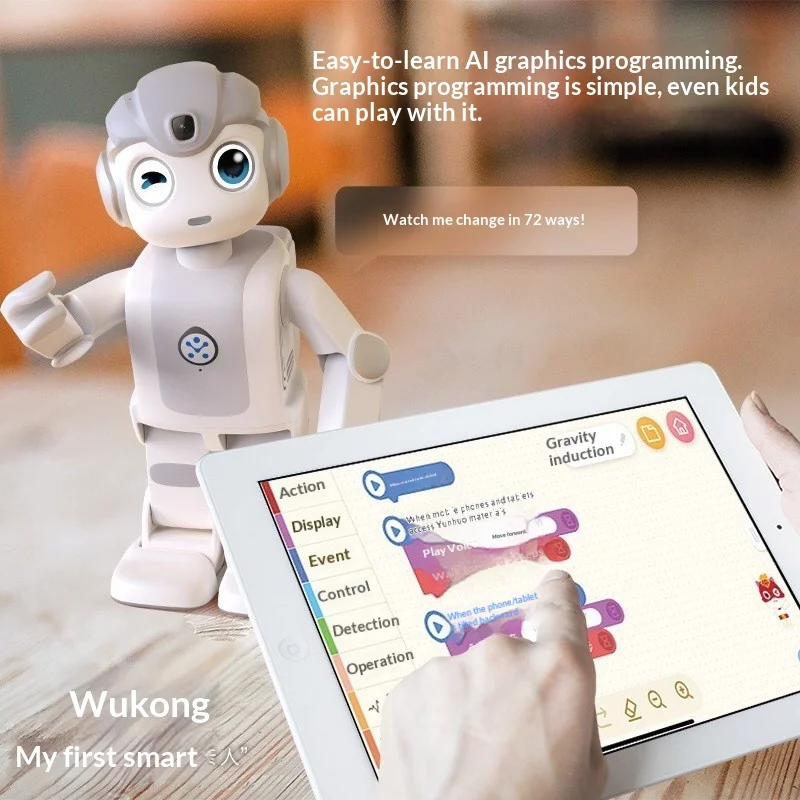 AI Wukong Plastic Smart Educational Robot Children's Companion Intelligent Humanoid LCD Display Can Talk Remote Monitoring Toy