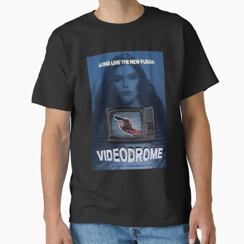 

1129 Horror Movie Videodrome Vintage Scary Halloween gift T shirt Large size Tops Retro Graphic Print Clothes 100% Cotton Tee