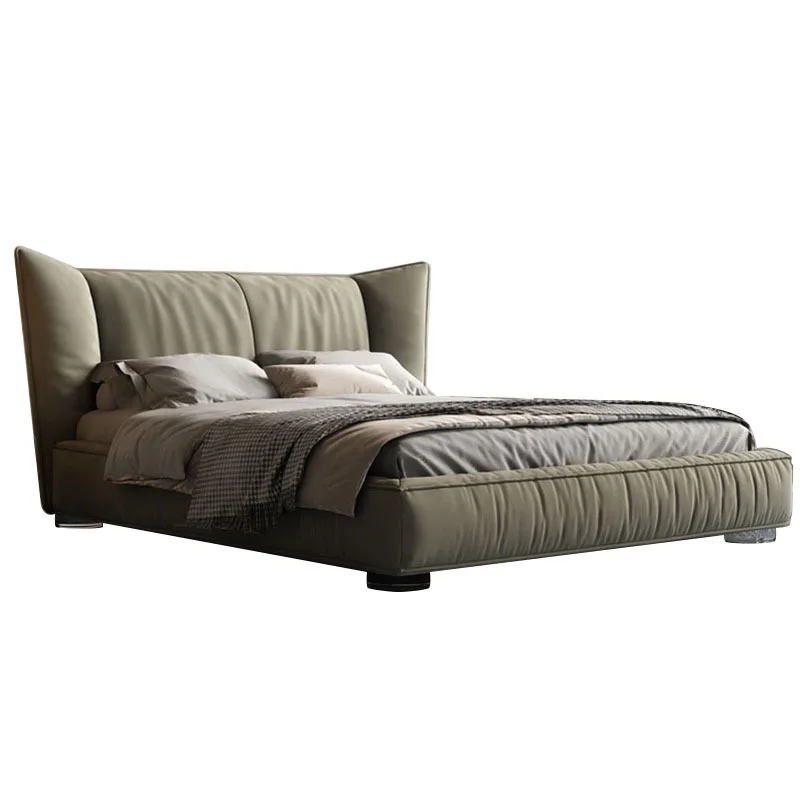 سرير من القماش حديث وبسيط ومزدوج الرياح وأرضية غرفة النوم الرئيسية غير اللامعة من وابي الرياح الرملي