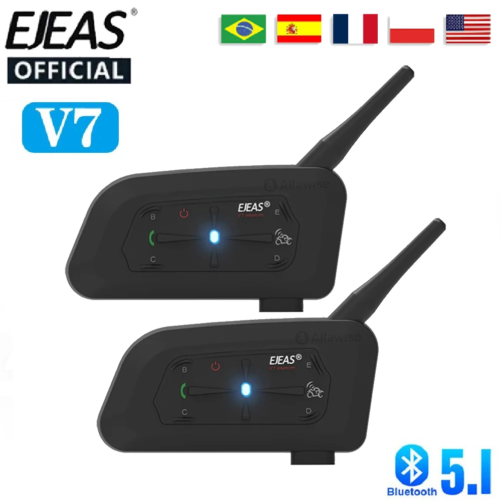 EJEAS V7 Motorcycle Helmet Bluetooth Intercom Distance 700 Meters Bluetooth 5.1 Suitable for 7 Passengers IP65 Waterproof