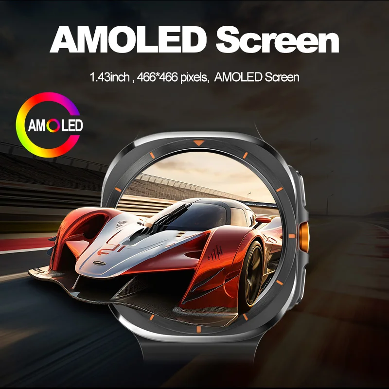 Vwar Watch 7 Ultra 47mm ساعة ذكية IP68 مقاوم للماء بلوتوث دعوة بوصلة ساعة ذكية للرجال والنساء 1.43 "شاشة AMOLED SpO2