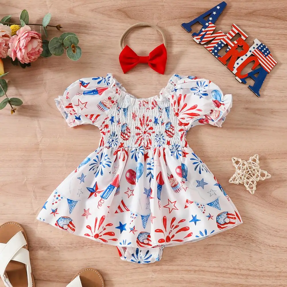 2024 Floral Girl Dress Cotton Baby Girls Dresses Newborn Flower Smocked Romper Summer Cute Infant Bodysuits Clothing